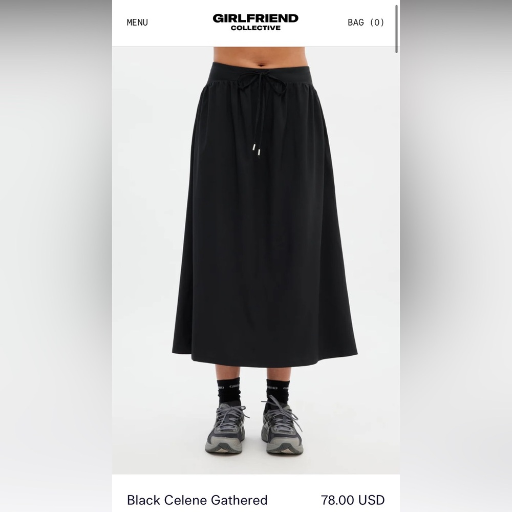 NWT Girlfriend Collective Black Celene Gathered Skirt Size S